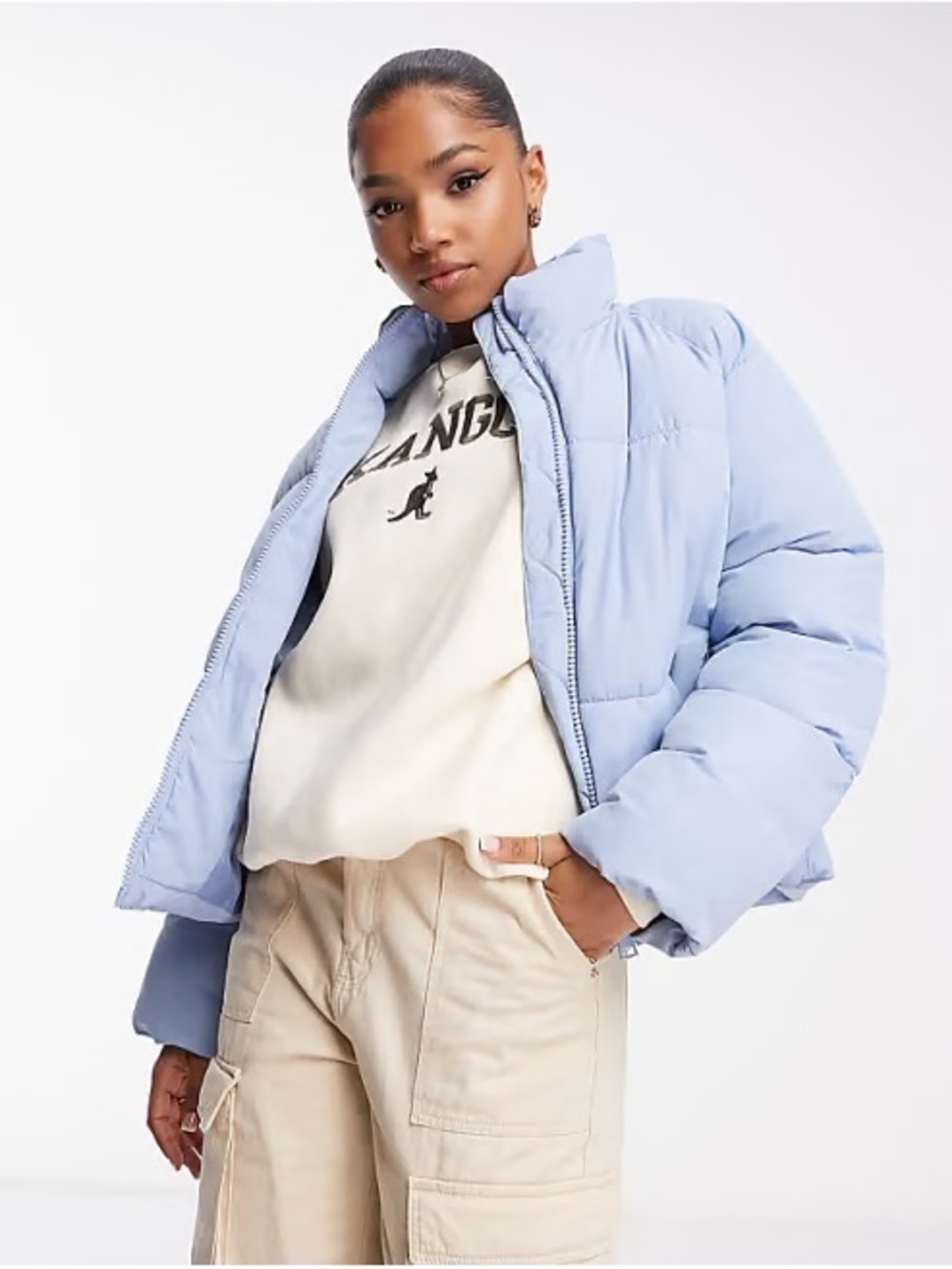 ASOS Monki Light Blue Puffer Jacket - Women's Short Quilted Coat